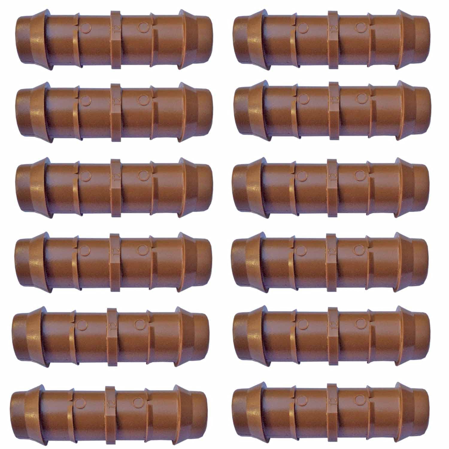 Habitech 12pc barbed coupling for quick 1/2in tubing connections.