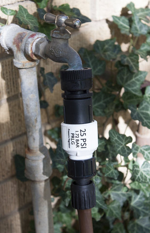 Habitech 25 PSI regulator provides steady water flow for even irrigation.