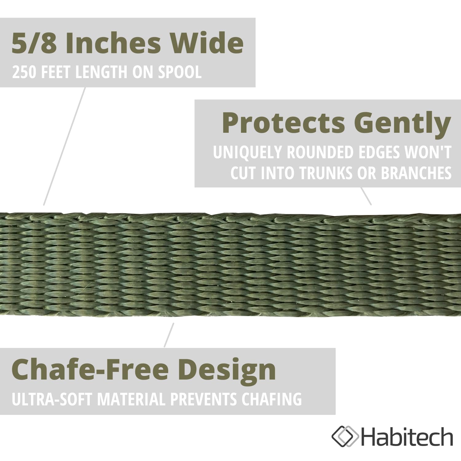Habitech soft arbor tie directly attaches to trees to prevent chafing.