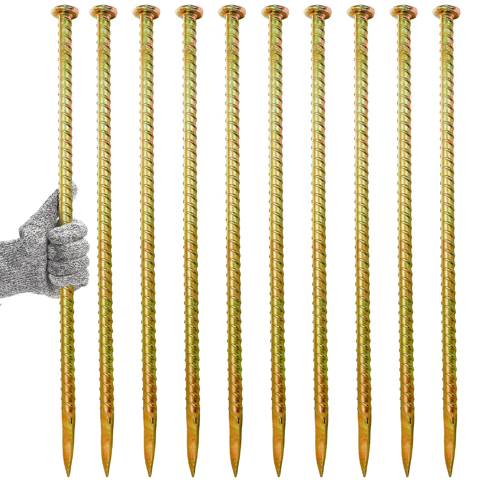 Hacaroa 10-pack rebar stakes with a 1-inch top for secure rope and strap holds.