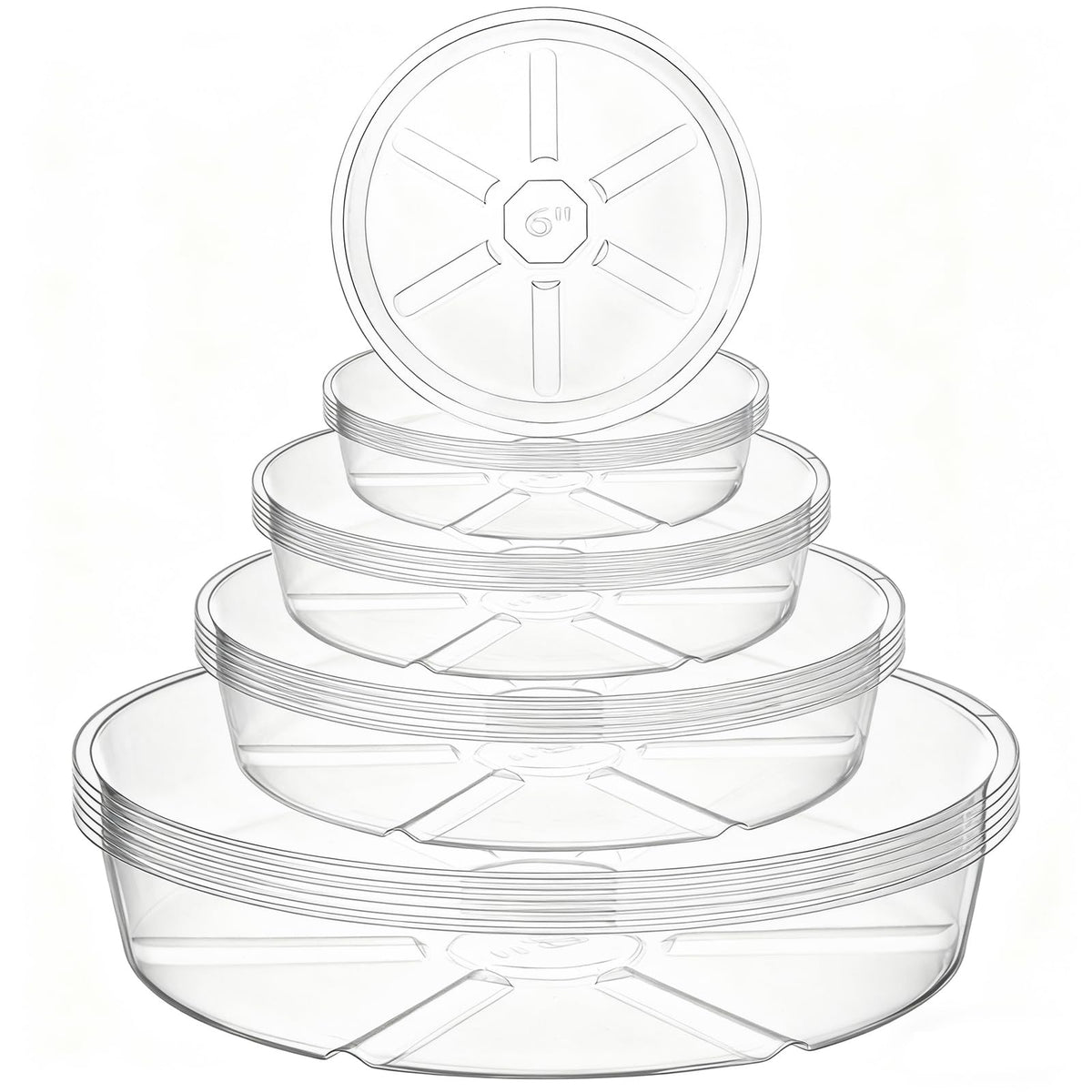 Hacaroa clear 6-inch plant saucer, top view, protects surfaces and drains efficiently.