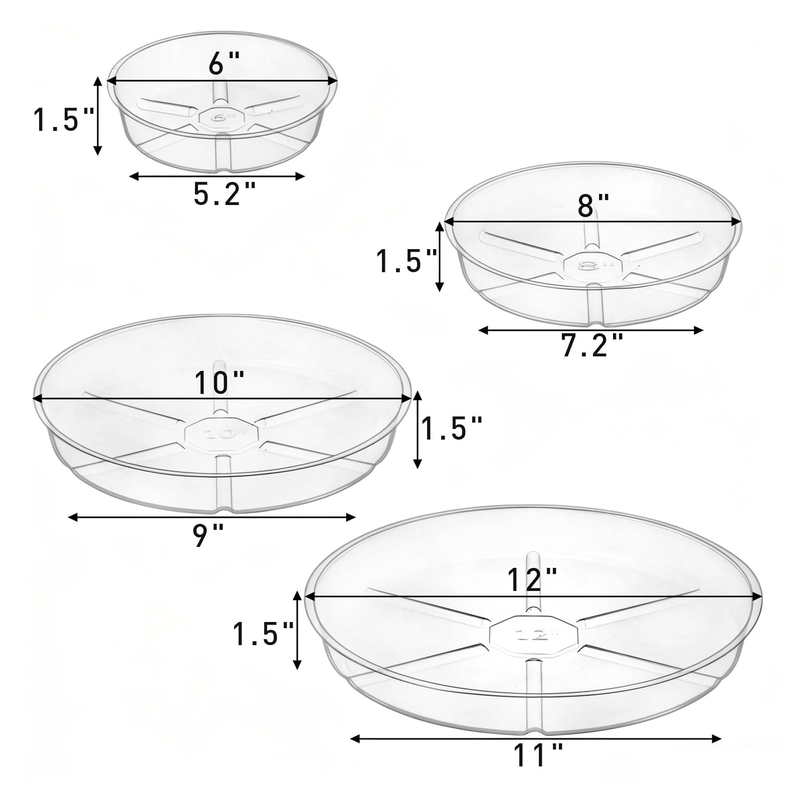 Hacaroa clear 8-inch plant saucer, top view, ideal for indoor plants.
