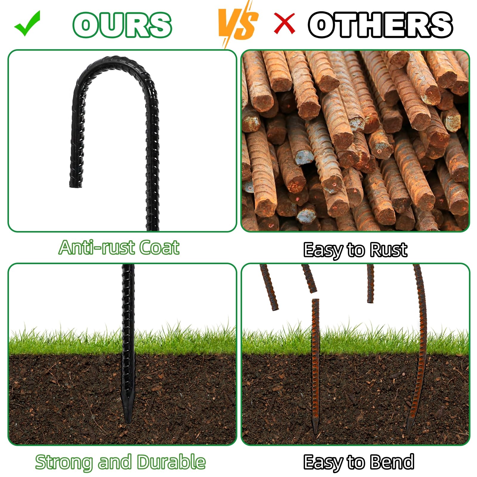 Hacaroa heavy-duty rust-resistant stakes resist wear during long outdoor use.