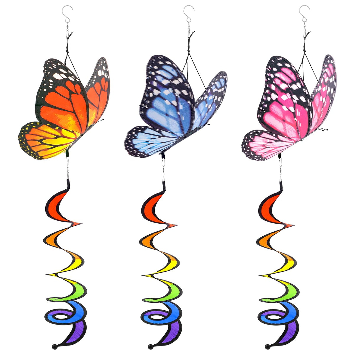 HADEEONG butterfly garden wind spinner with vibrant wings in sunlight for outdoor charm.