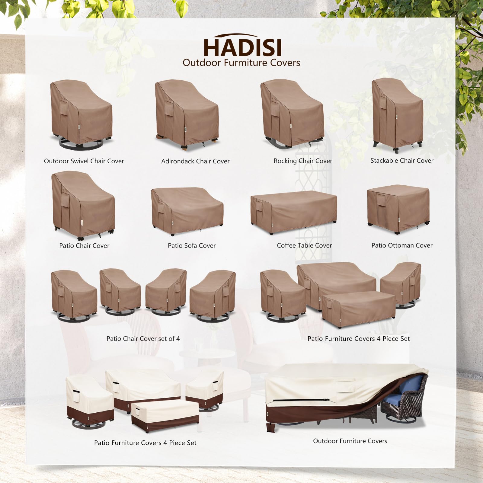 Hadisi patio chair cover side view demonstrates full-weather coverage.