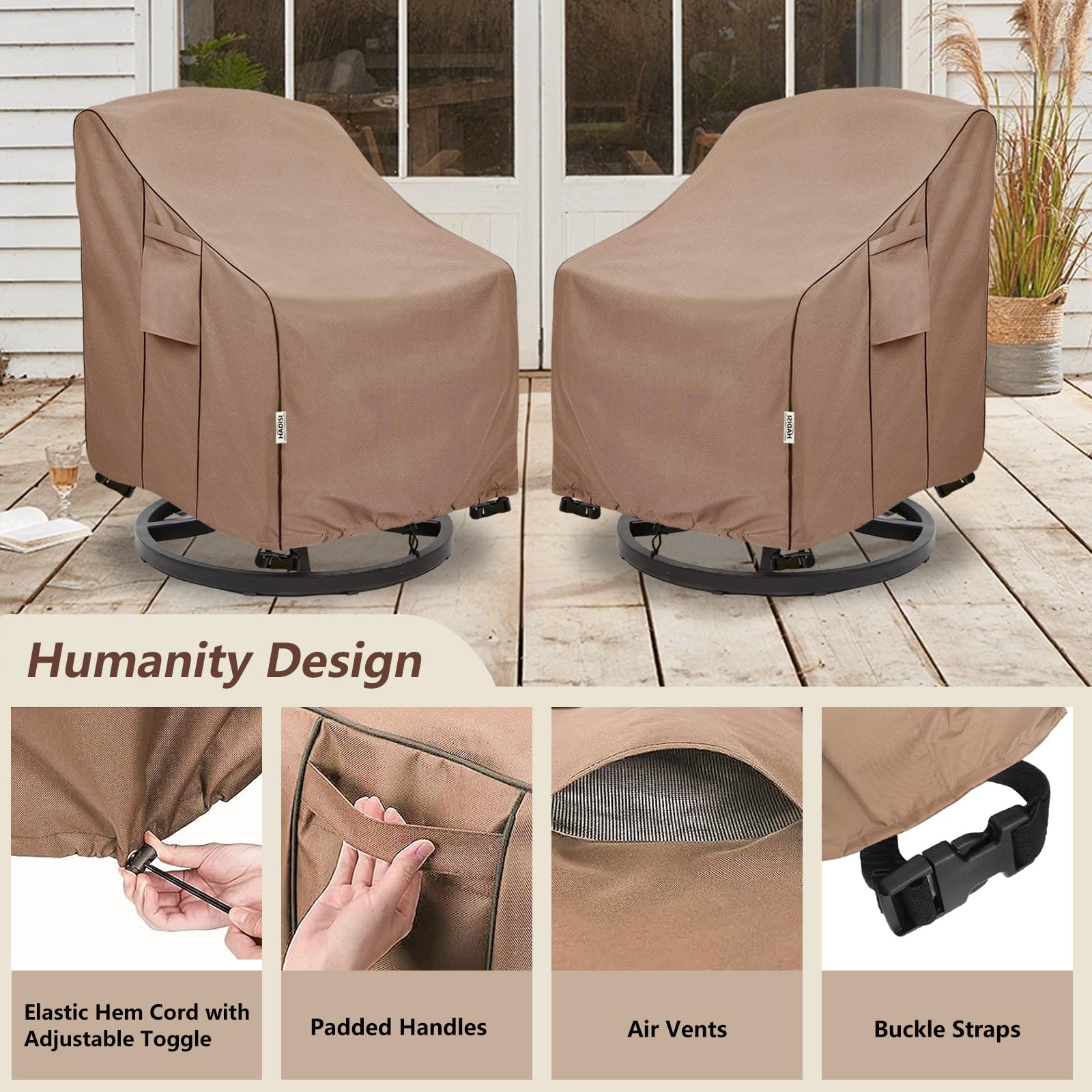 Hadisi windproof design chair cover bottom buttons keep it secure in storms.
