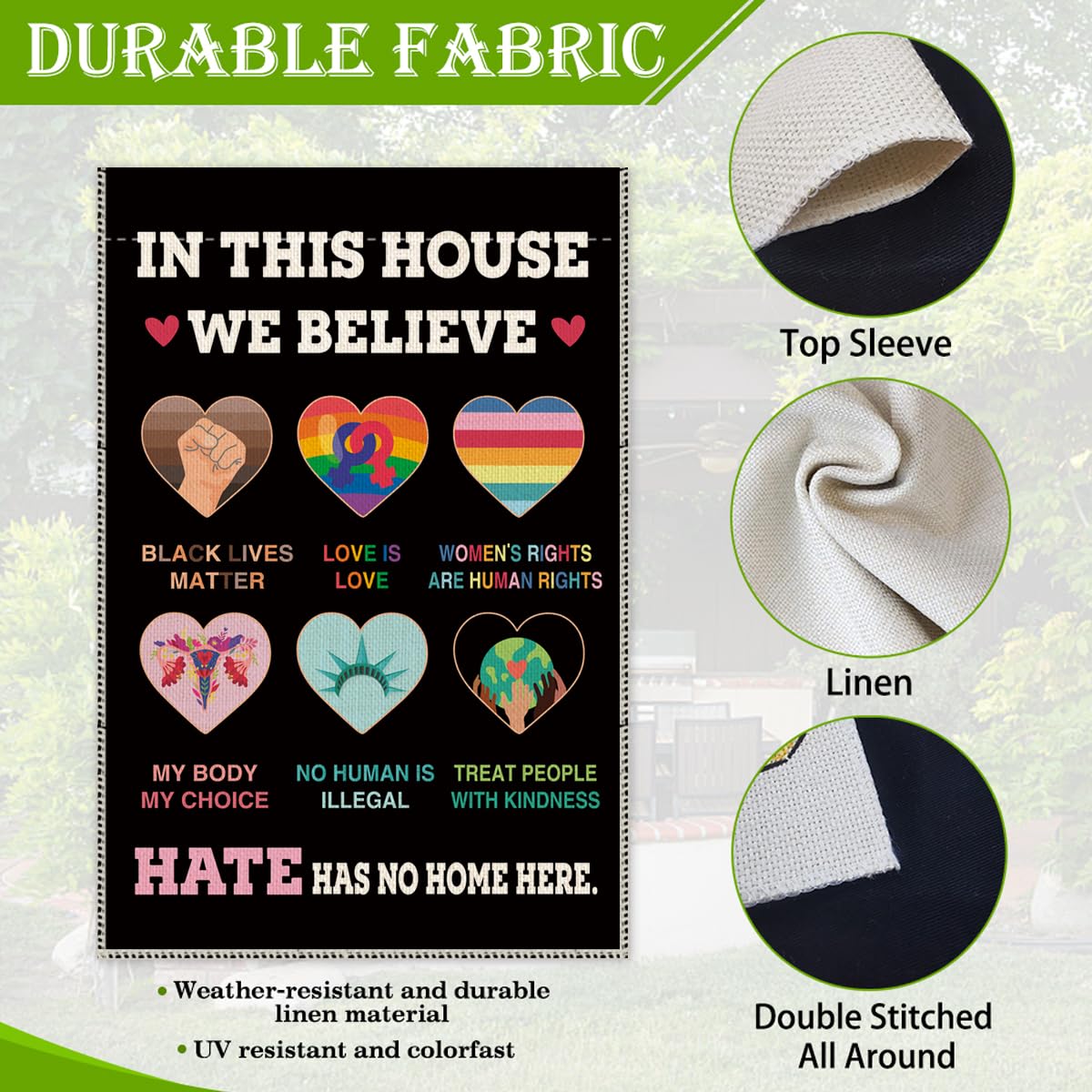 Hafhue Garden Flag 12x18, farmhouse style ideal for porch or yard display.