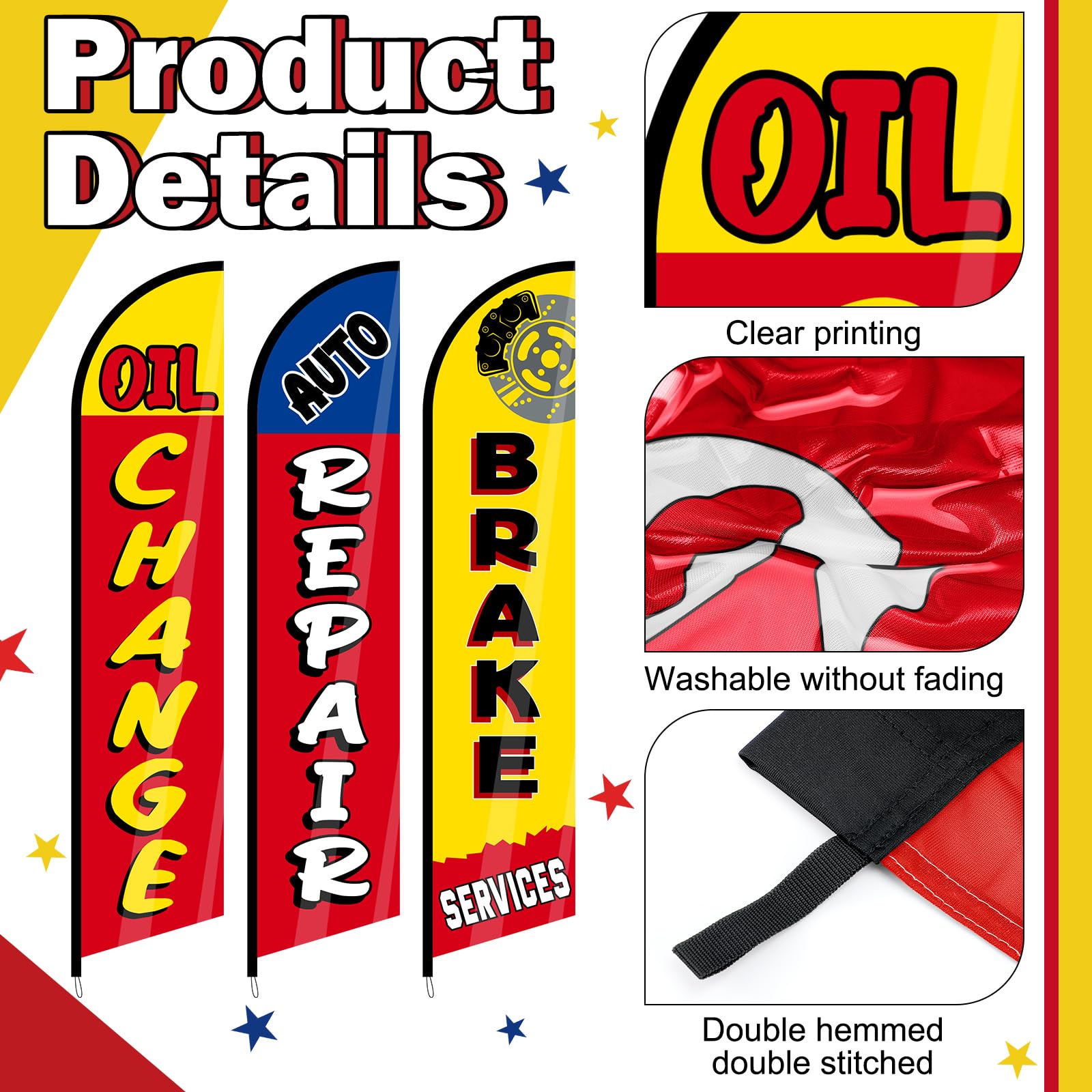 Hahafelt auto-repair flag crafted from 110g warp cloth withstands wind and weather.