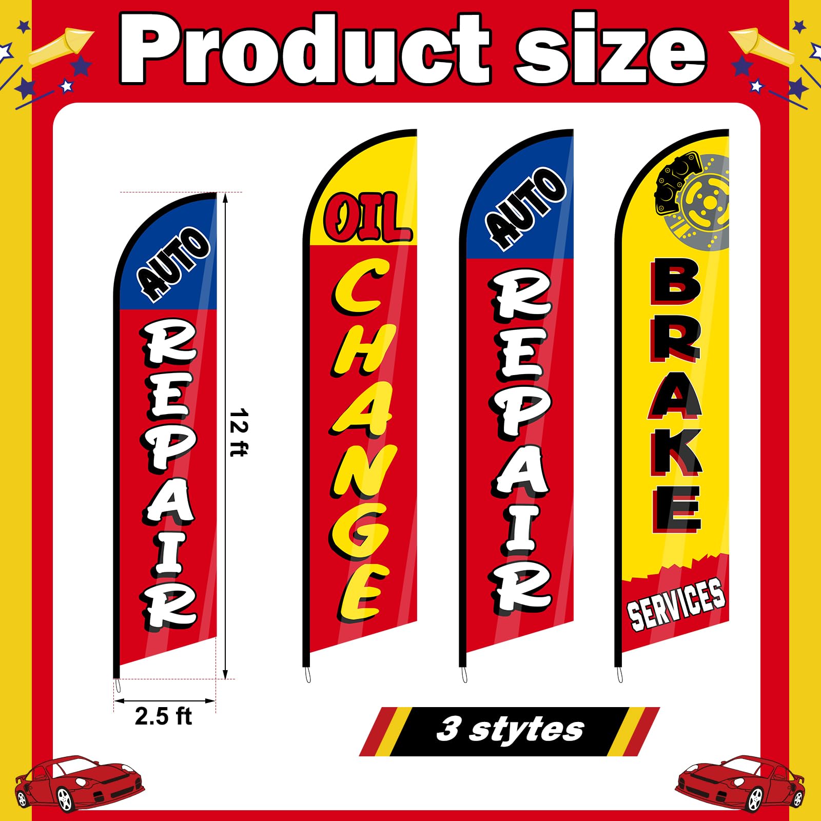 Hahafelt brake-services flag highlights services with bright colors for curbside visibility.