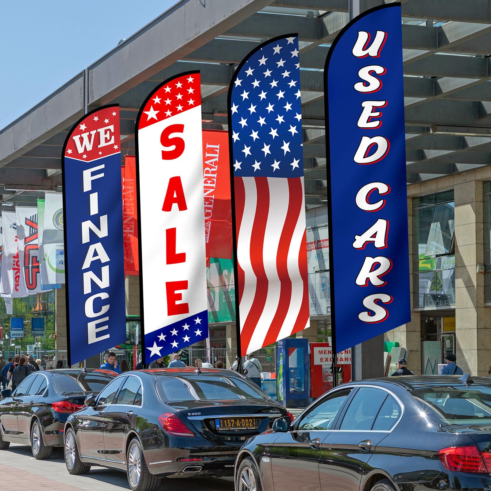 Hahafelt flag signage for outdoor dealership boosts exposure.