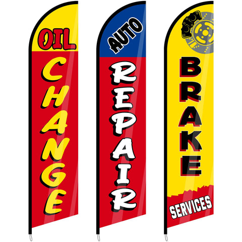 Hahafelt oil-change flag boosts shop visibility from afar, attracting potential customers.
