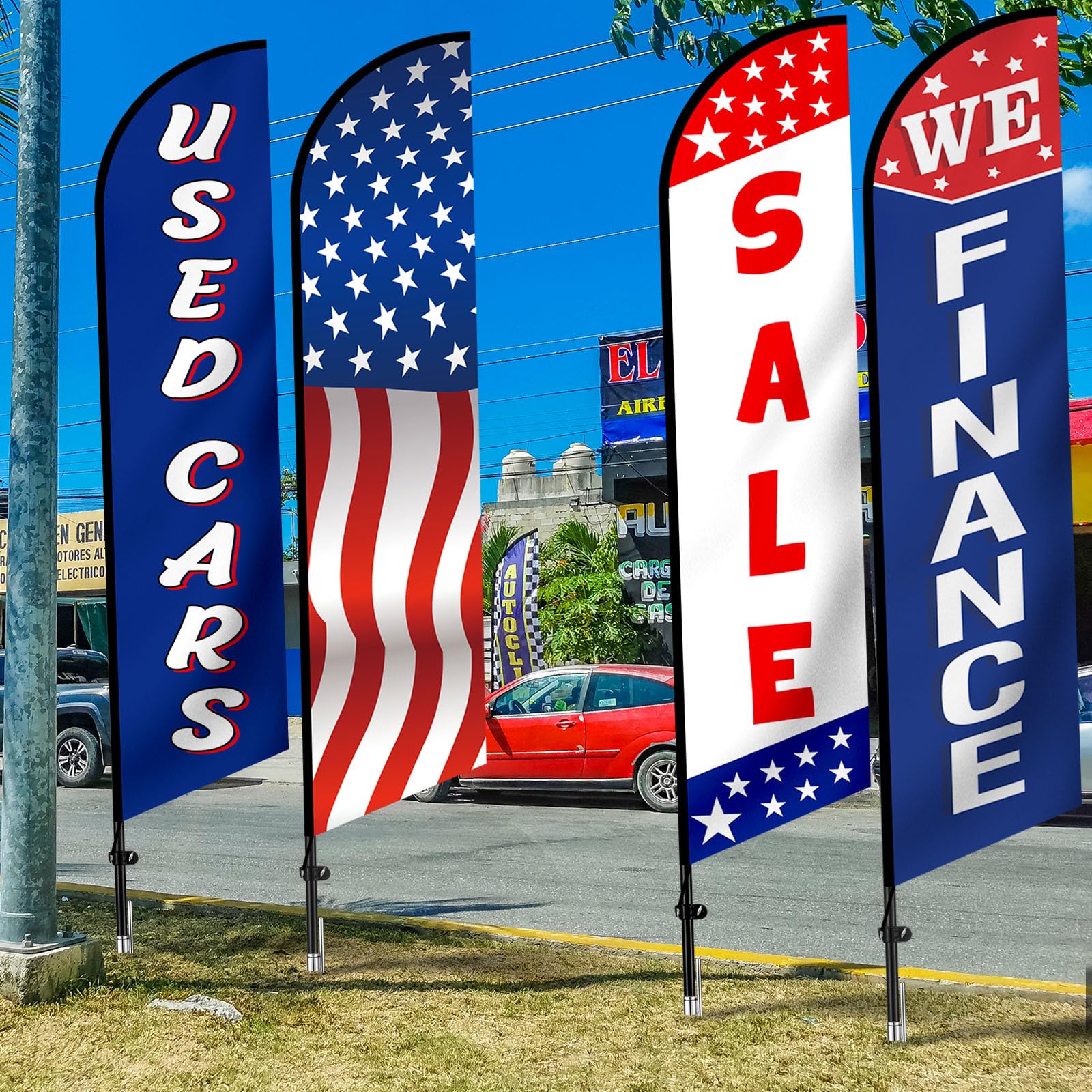 Hahafelt swooper banner kit shows a four-pack setup.