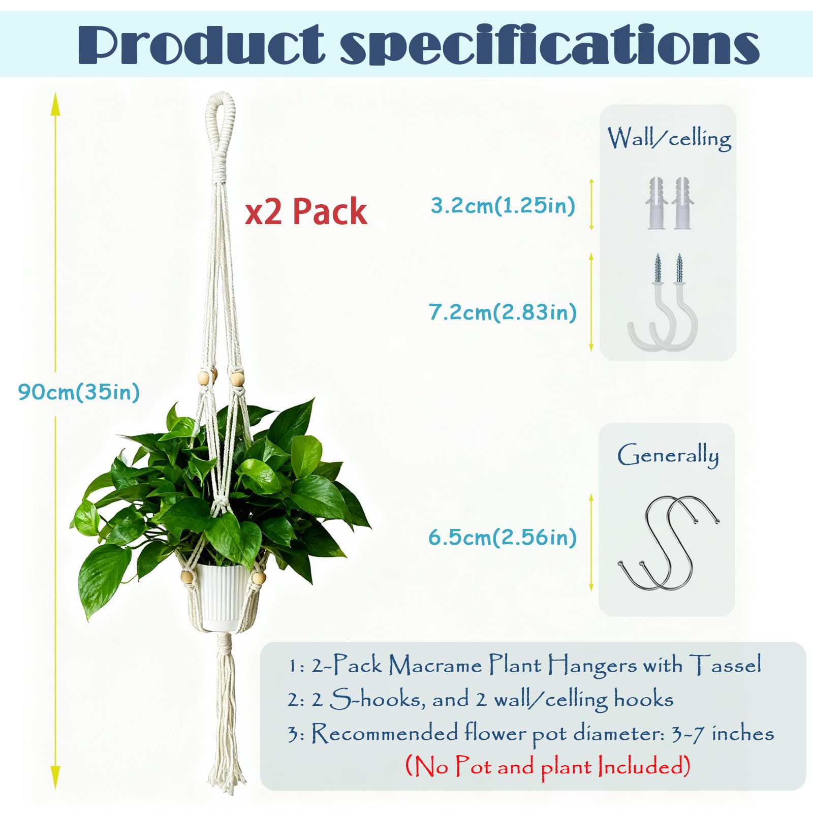 HahaMagic 35-inch macrame hanger showing handwoven cotton rope detail