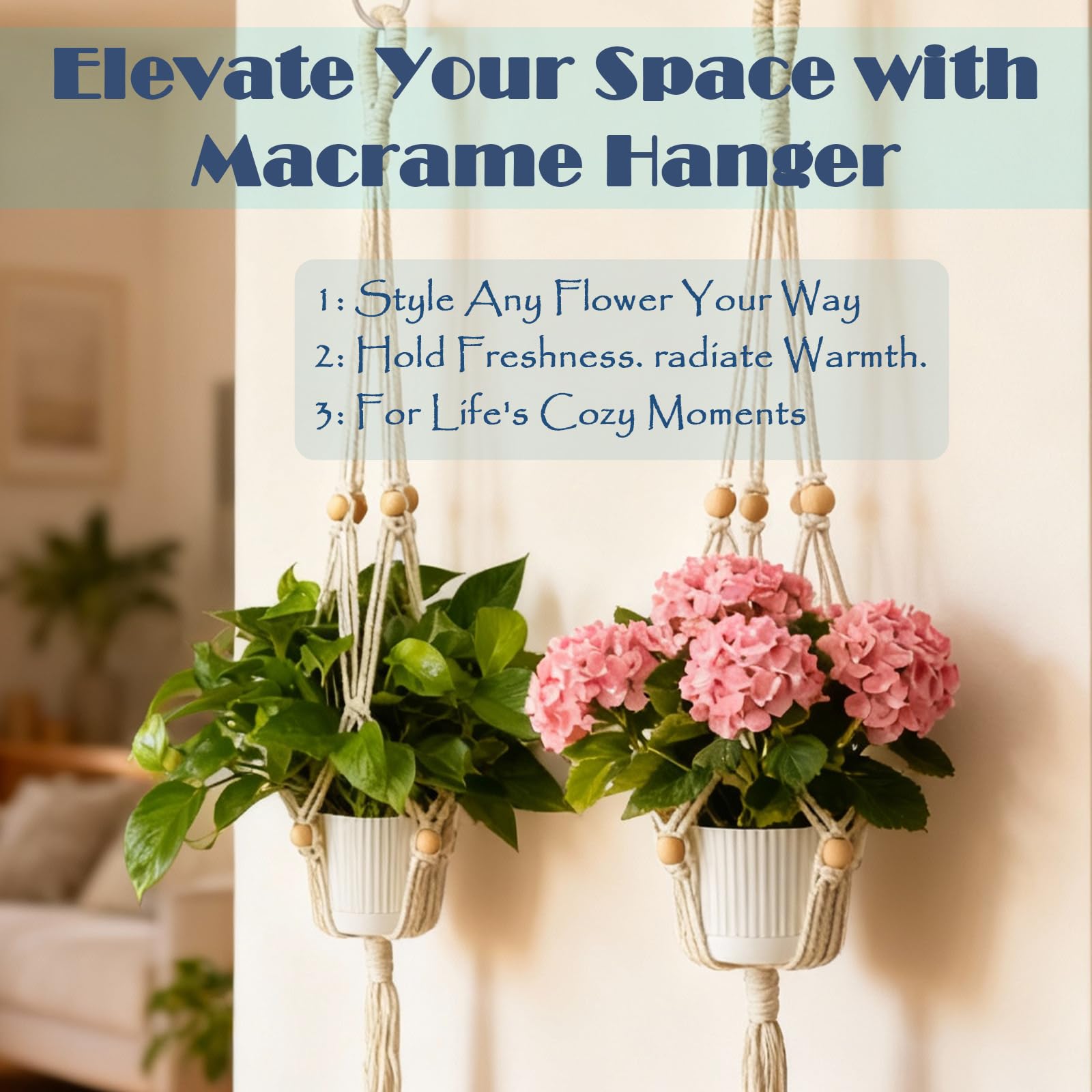 HahaMagic macrame hanger with S-hooks and wall hooks for easy setup