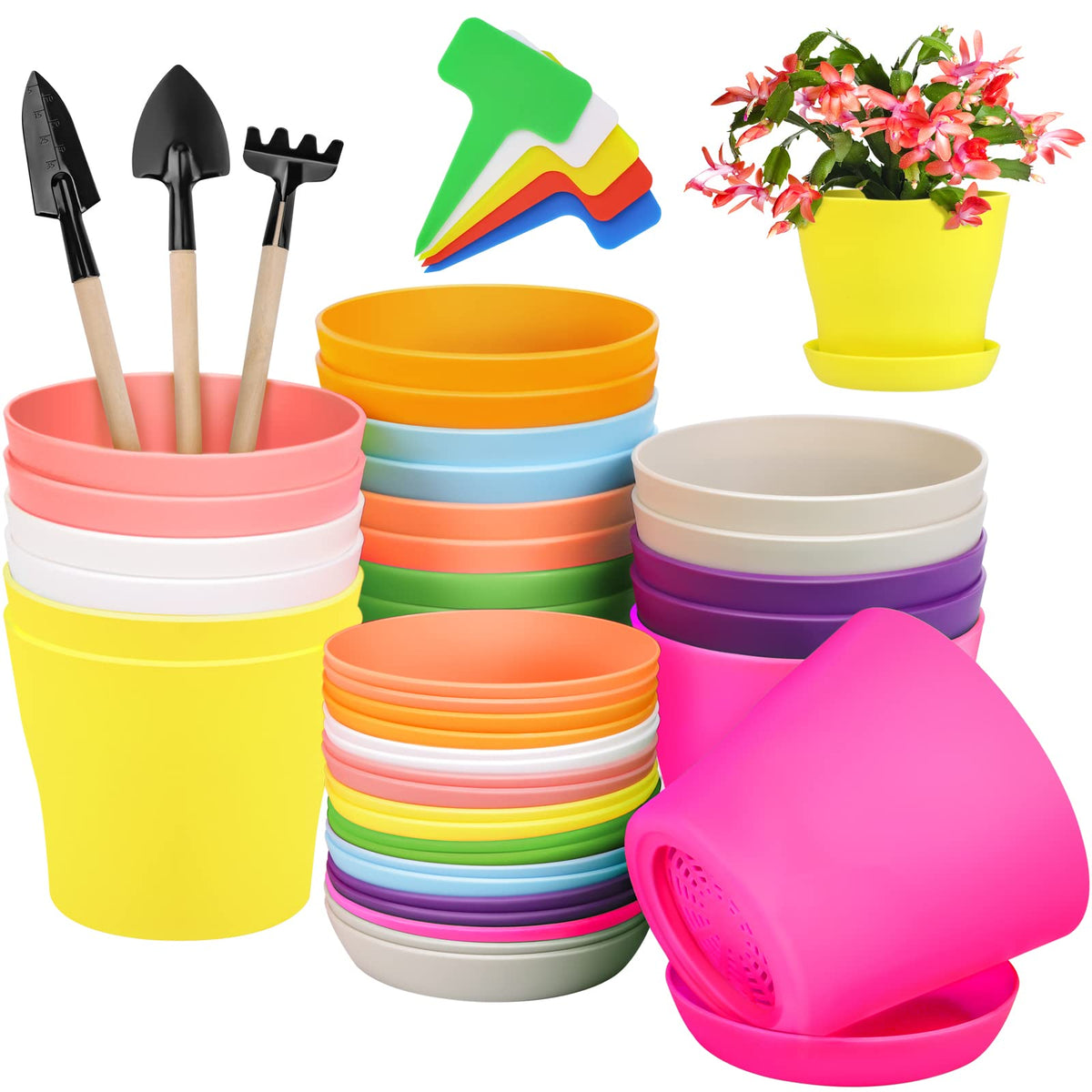 Hahood 20-pack plastic planters in 4-inch size for seedling setups.