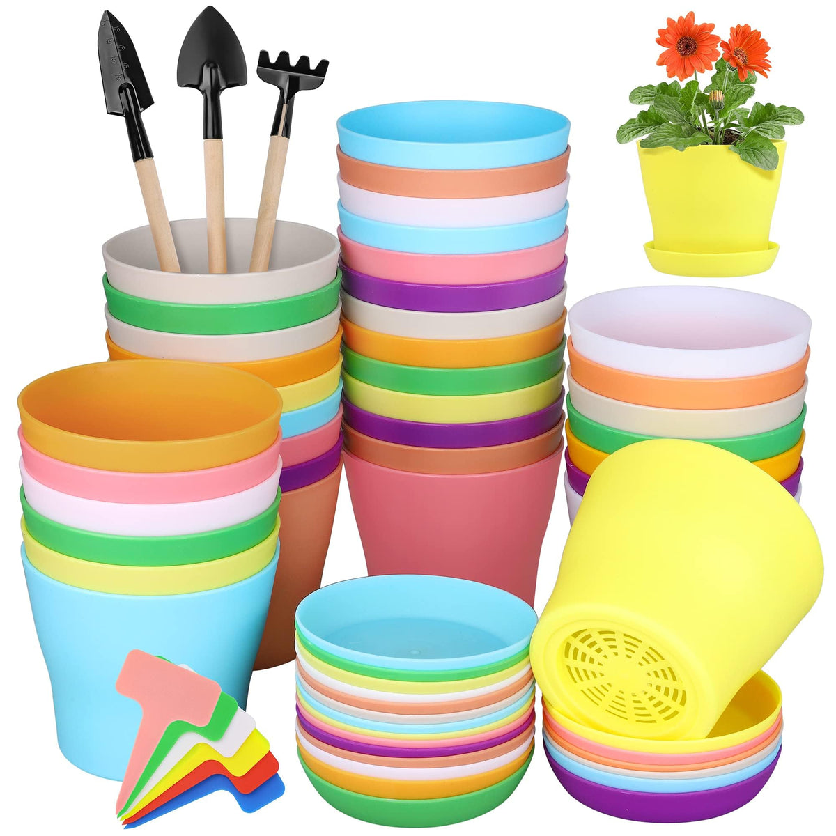 Hahood 36-pack 4-inch pots on saucers ready for seedlings and transplanting