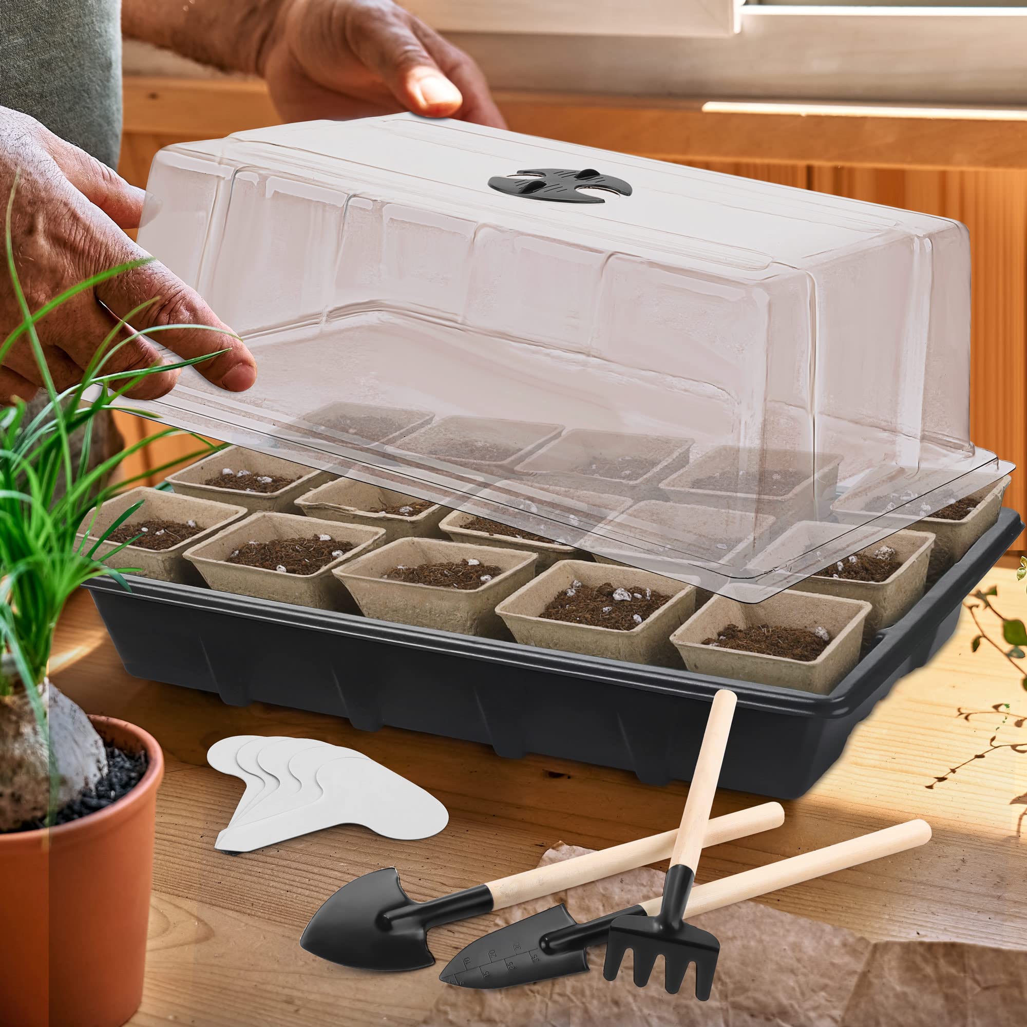 Hahood compact gardening kit ideal for balcony or patio seed starting.