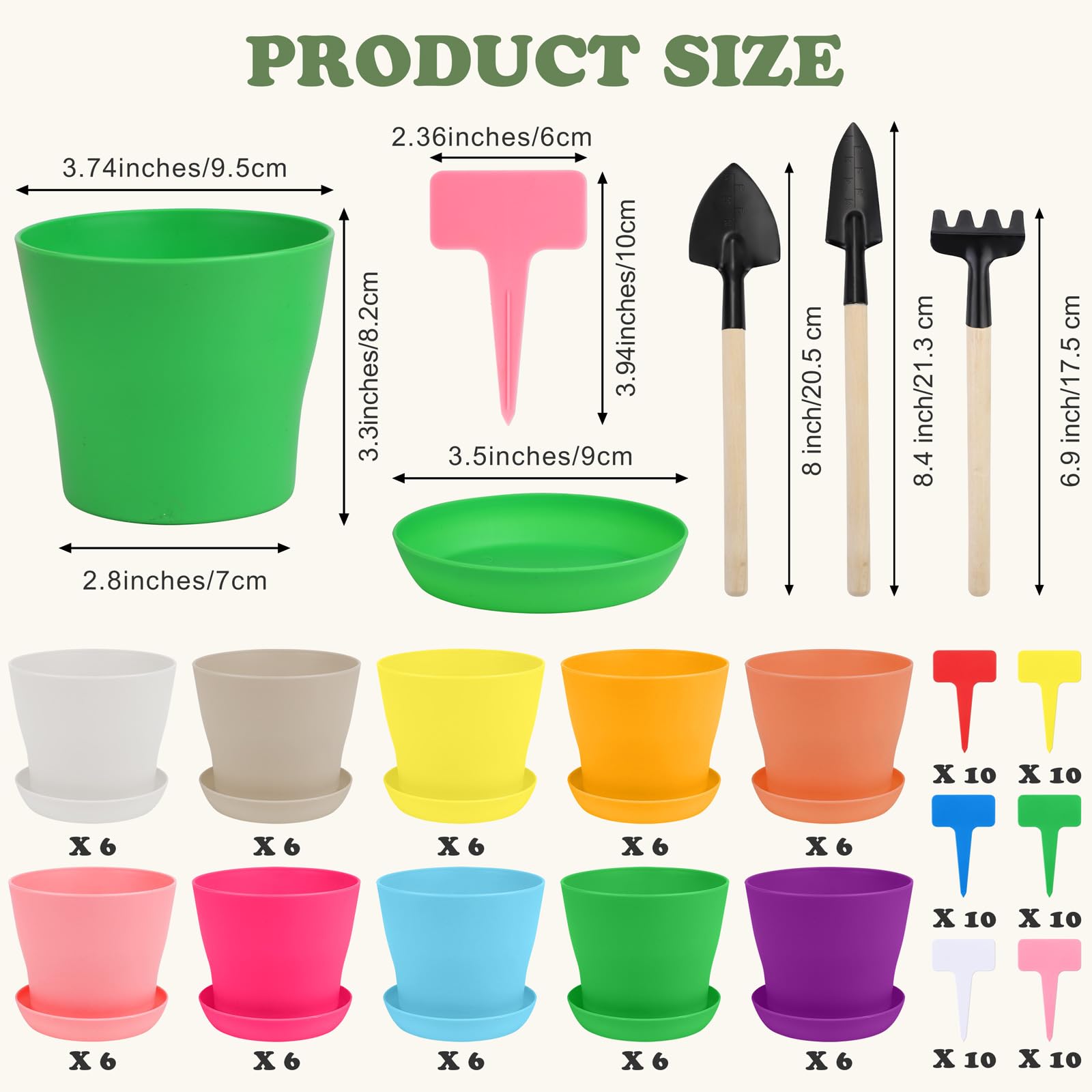 Hahood planter trays and labels included, keeping pots organized and plants identified.