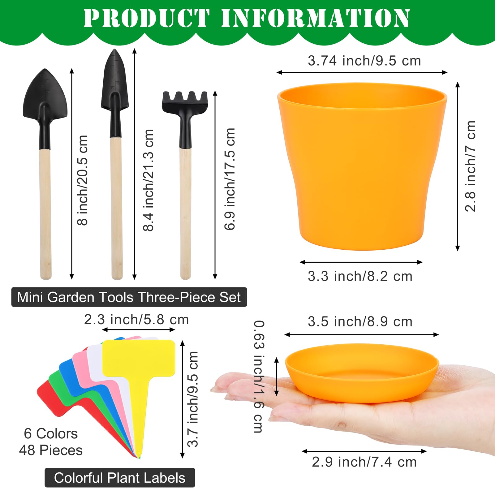 Hahood pots with saucers in a colorful set for organized gardening indoors or outdoors.