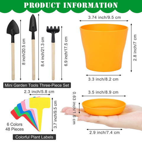 Hahood pots with saucers in a colorful set for organized gardening indoors or outdoors.