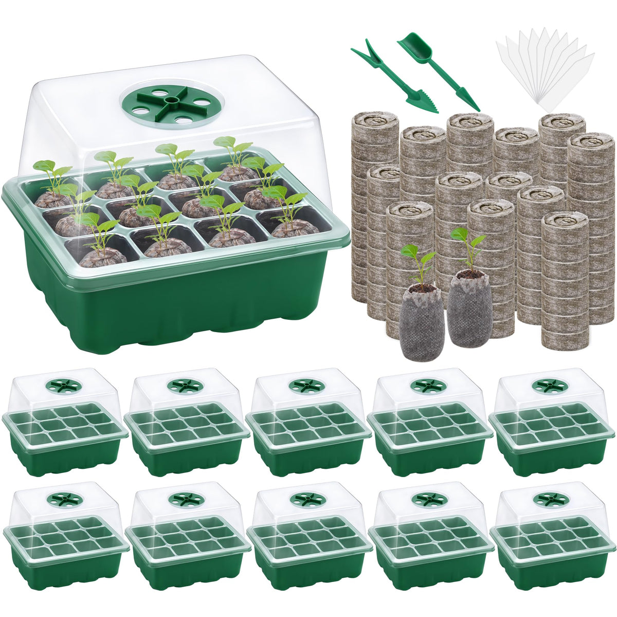 Hahood 10-set seed starter tray with 12 cells for organized indoor germination