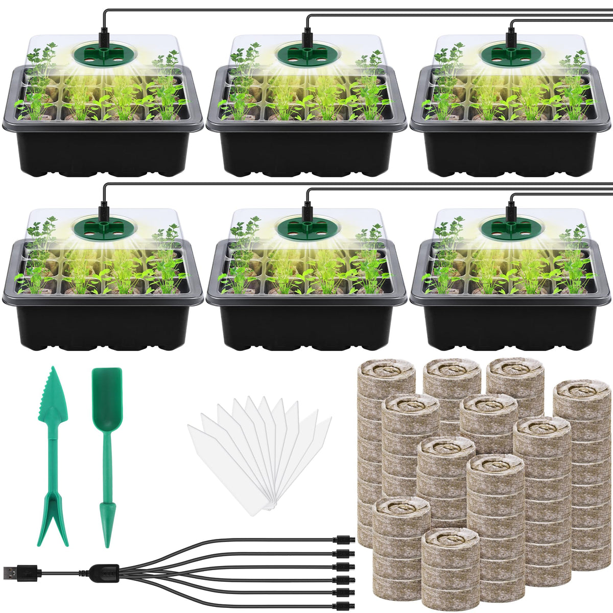Hahood seed starter trays with six reusable 12-cell compartments for organized growth