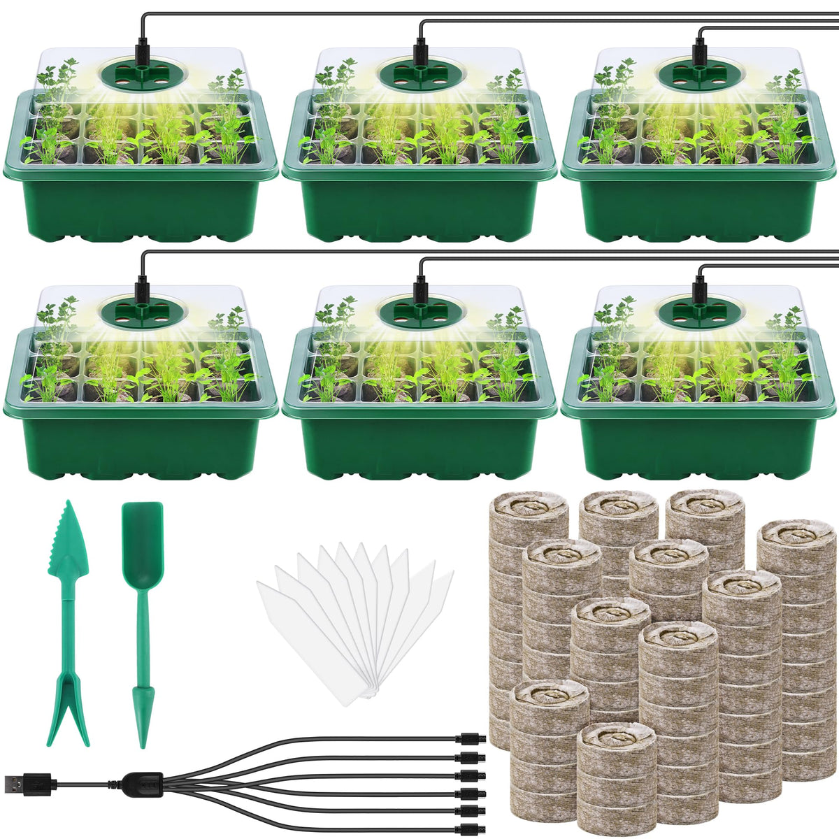 Hahood seed starter tray kit with grow light dome for indoor germination