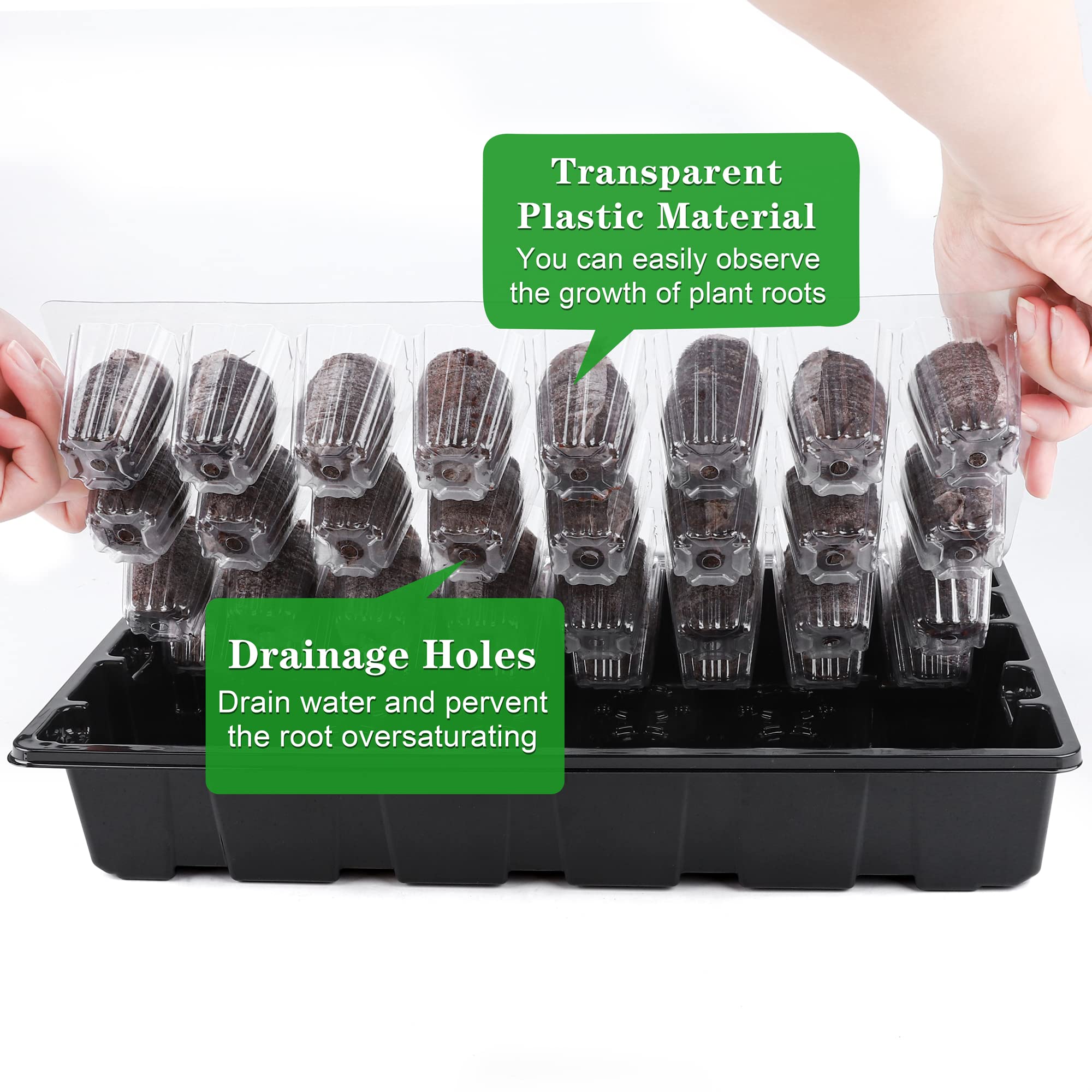 Hahood seed tray with drainage holes keeps soil ventilated and draining.