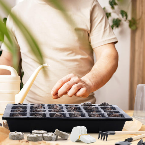 Hahood seedling tray in use showing dome-assisted germination.