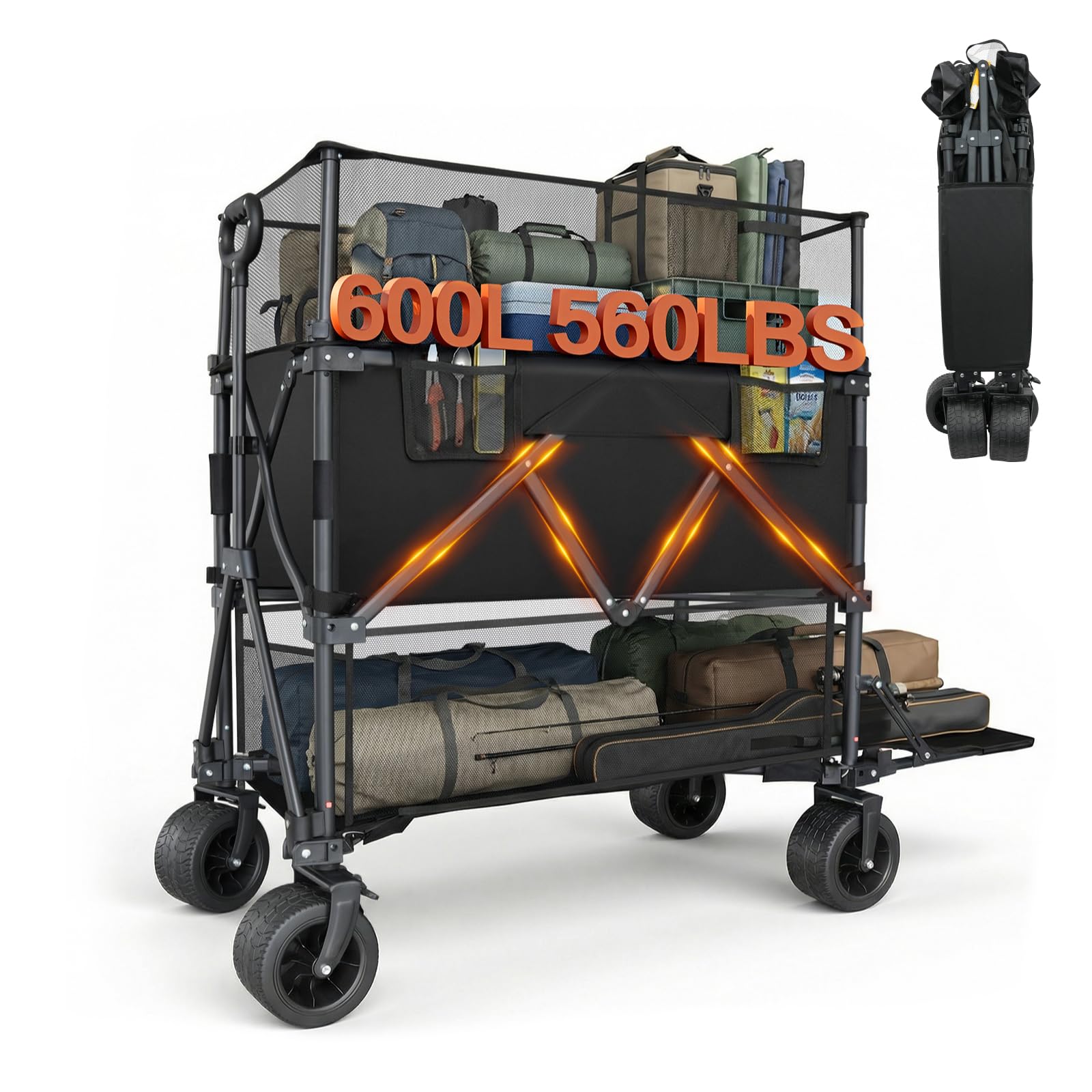 HAIGE double decker wagon with upper retractable mesh secures tall items during loading