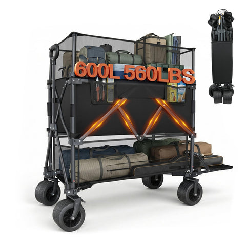 HAIGE double decker wagon with upper retractable mesh secures tall items during loading
