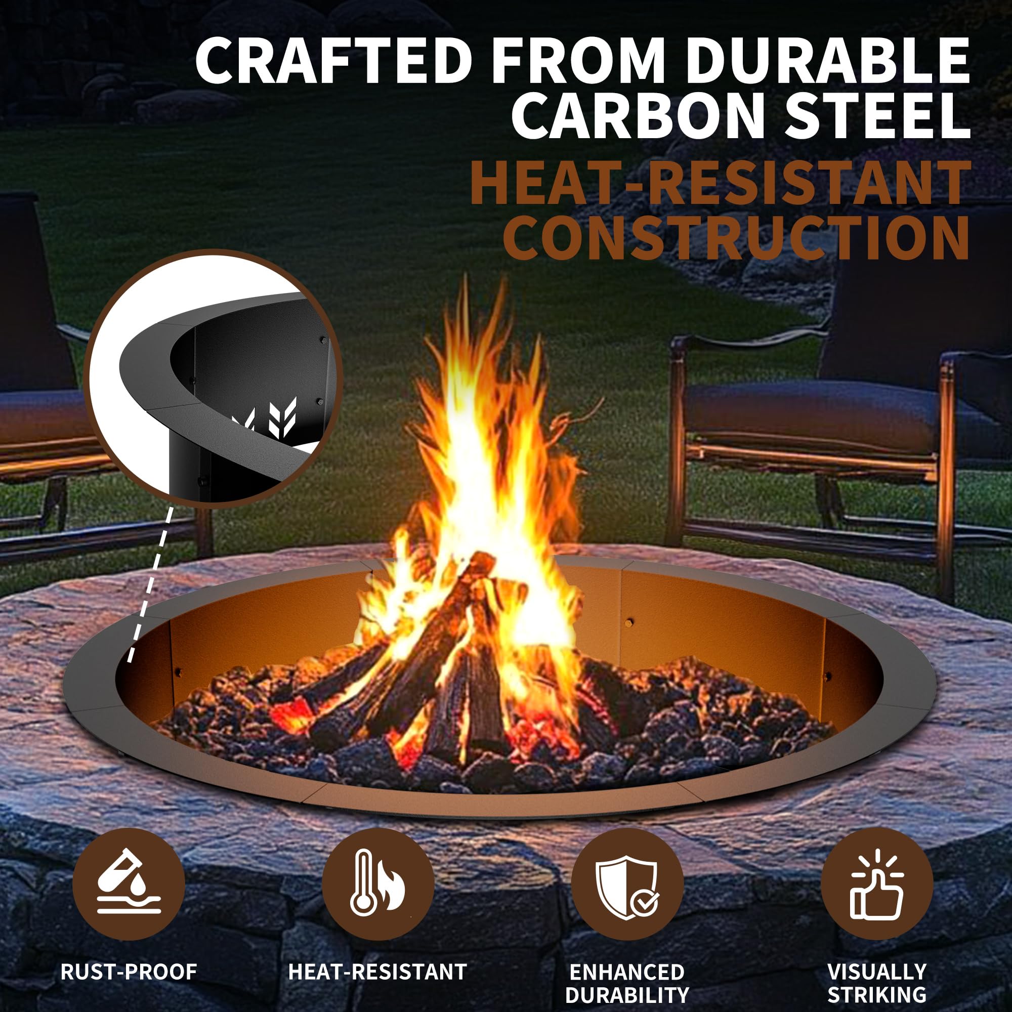 HAIMINA fire pit ring black finish adds elegant aesthetics to outdoor spaces