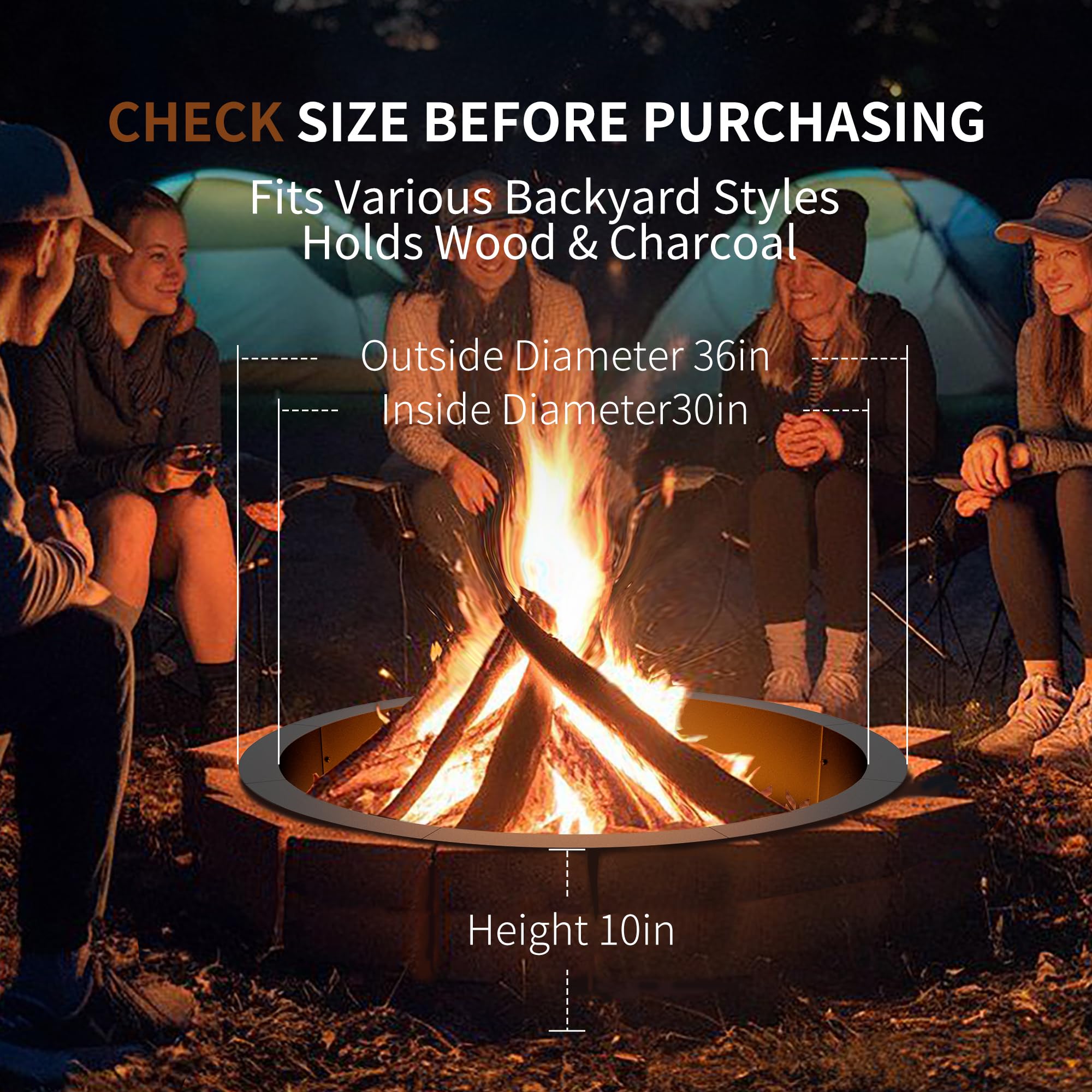 HAIMINA fire pit ring heat-resistant metal close-up showing durable construction