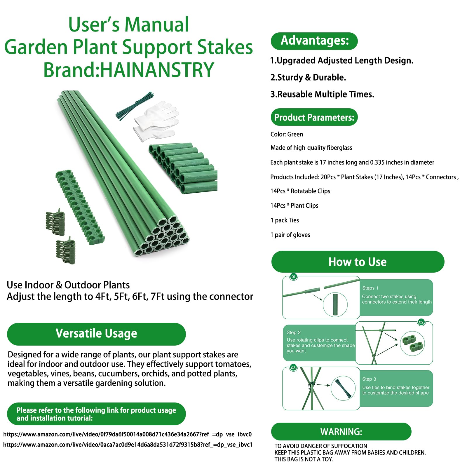 HAINANSTRY fiberglass stakes durable and rust-free for outdoors