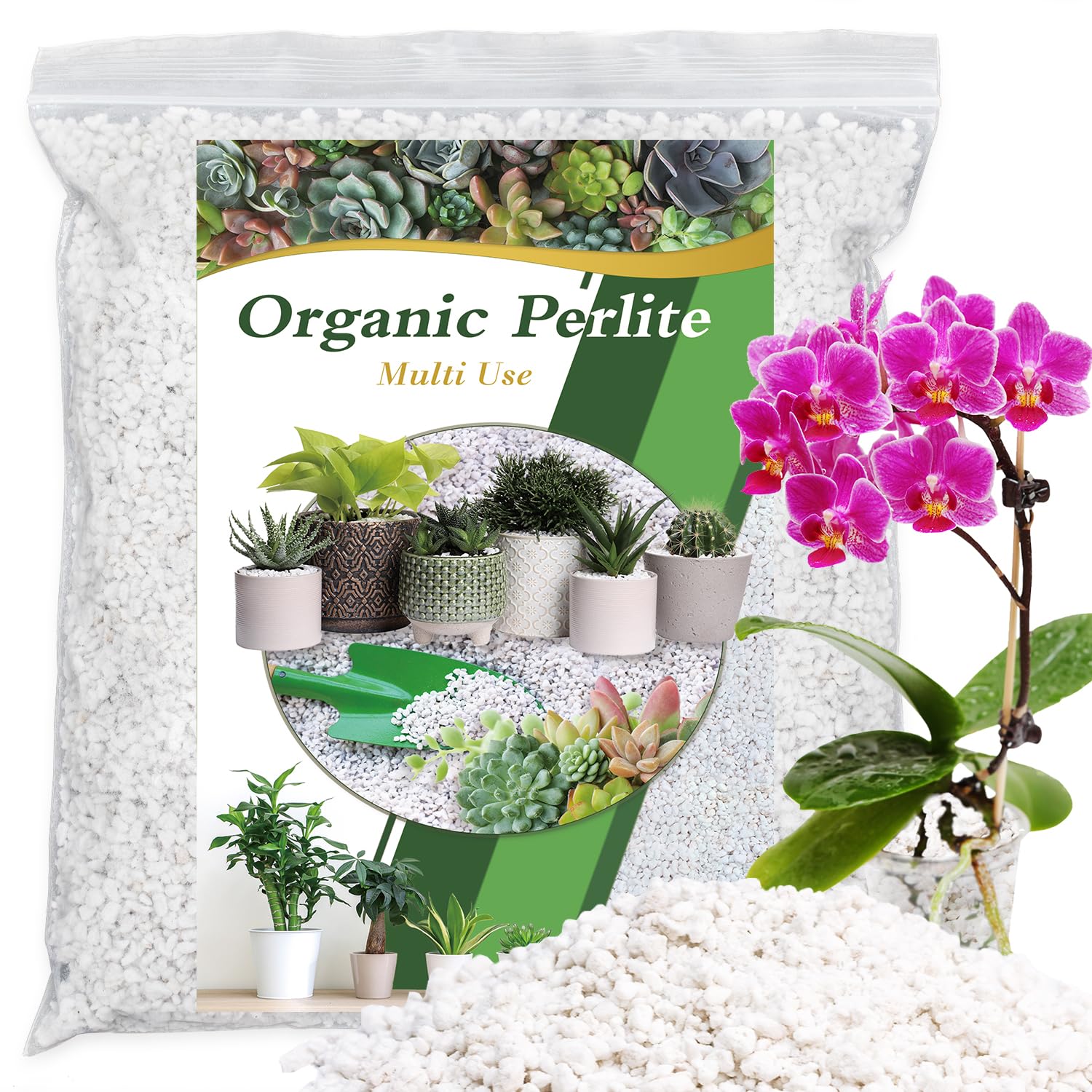 HAINANSTRY Perlite 8QT bag close-up showing premium drainage and aeration for pots