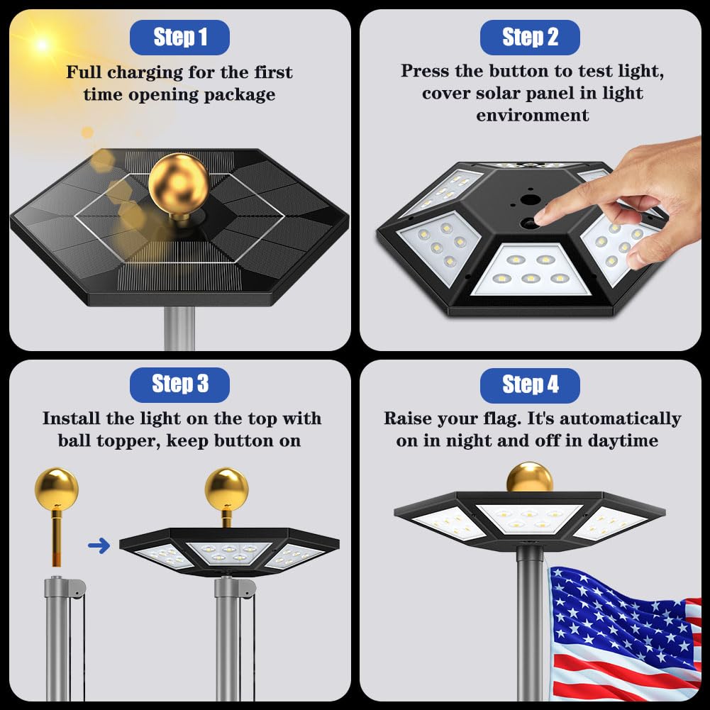 Hainee flag pole light top-mount easy-install shows tool-free setup on compatible poles