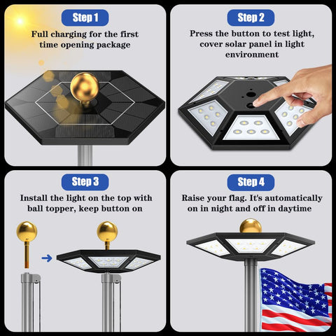 Hainee flag pole light top-mount easy-install shows tool-free setup on compatible poles
