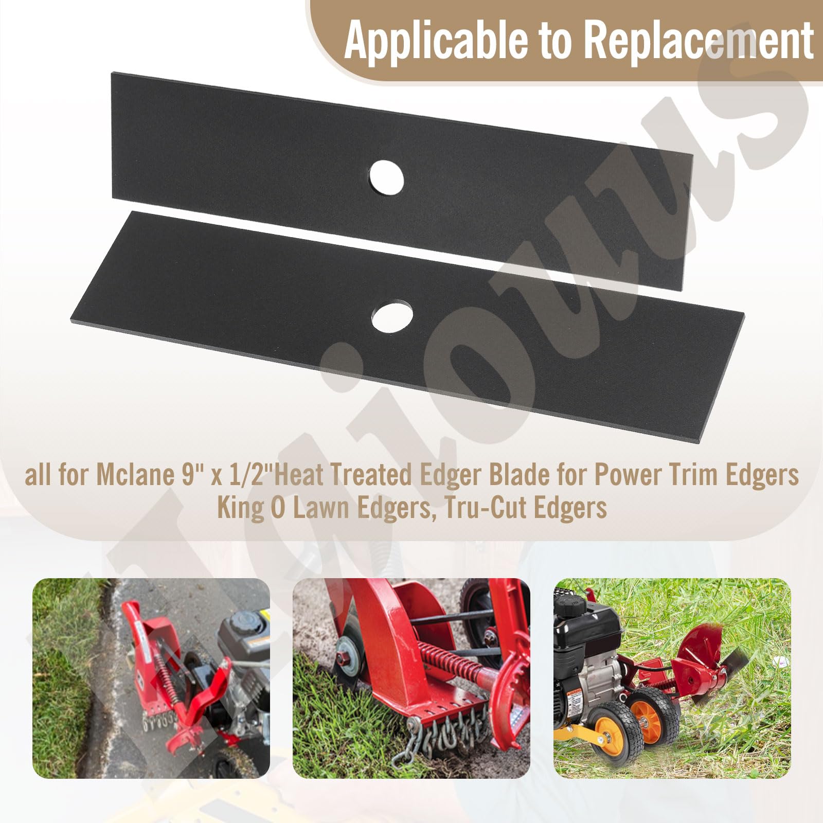 Haiouus heat-treated edger blade close-up showing durable steel for tough turf.