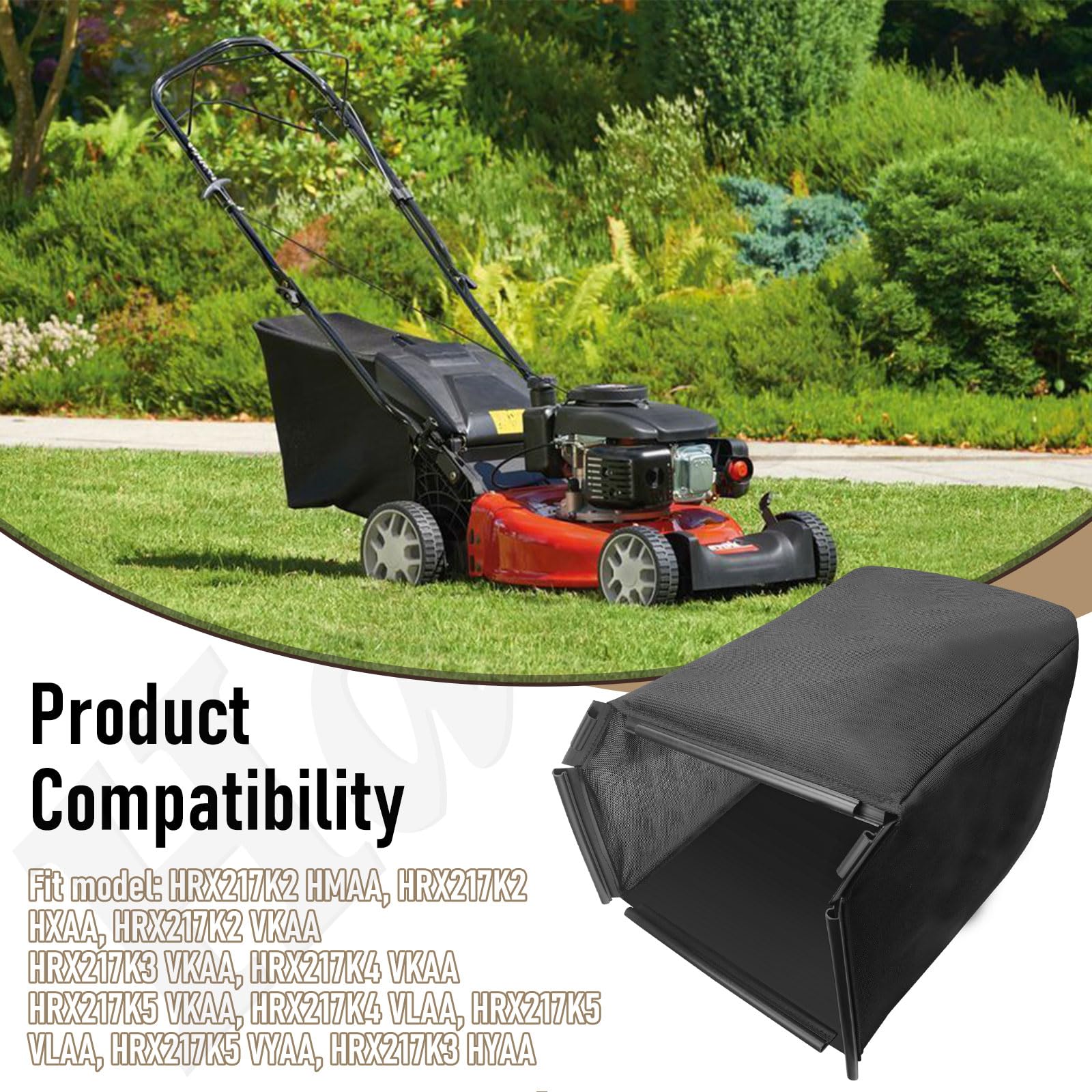 Haiouus bag assembled demonstrates easy install for efficient mowing.