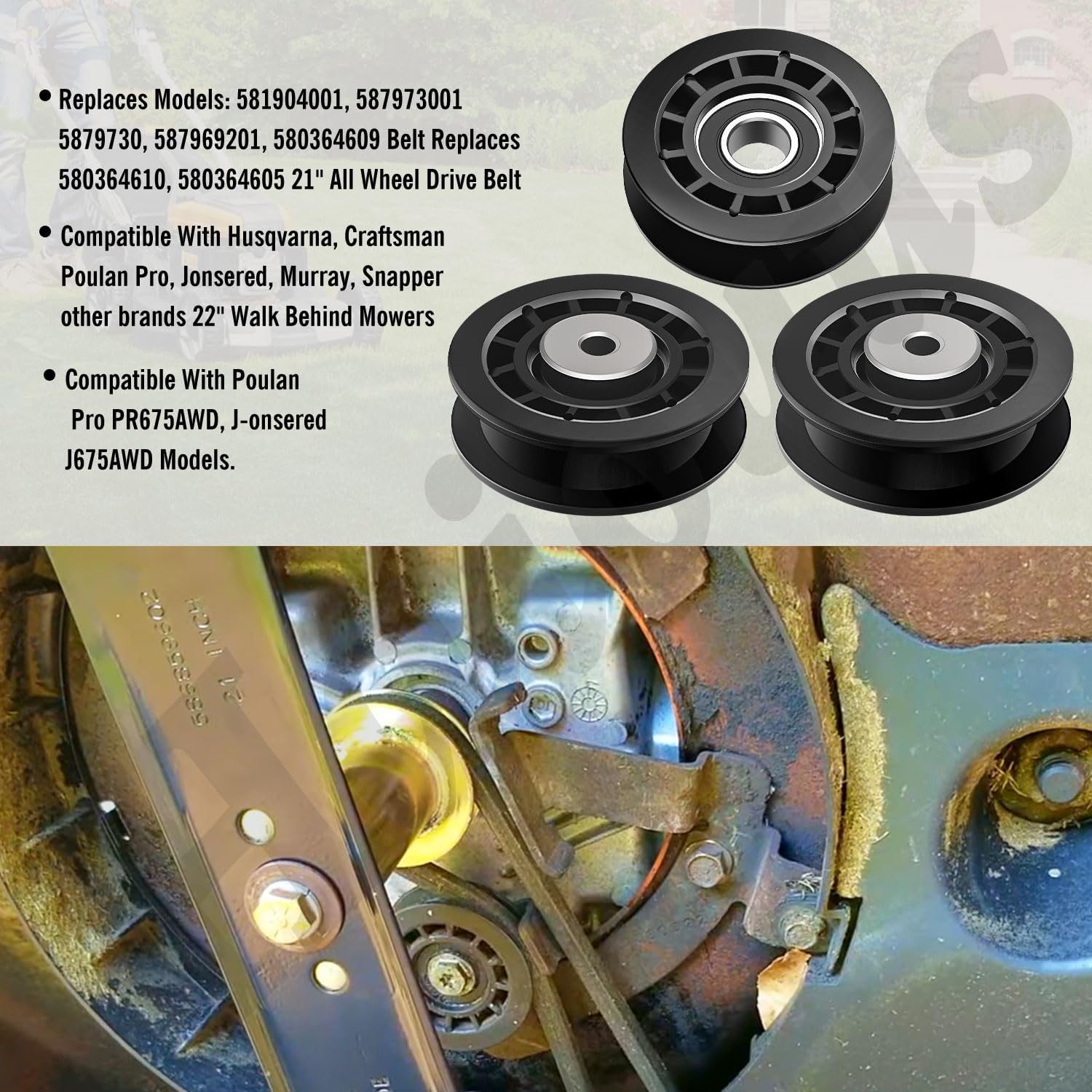 Haiouus kit for Husqvarna L 321AHX; maintains smooth belt alignment.
