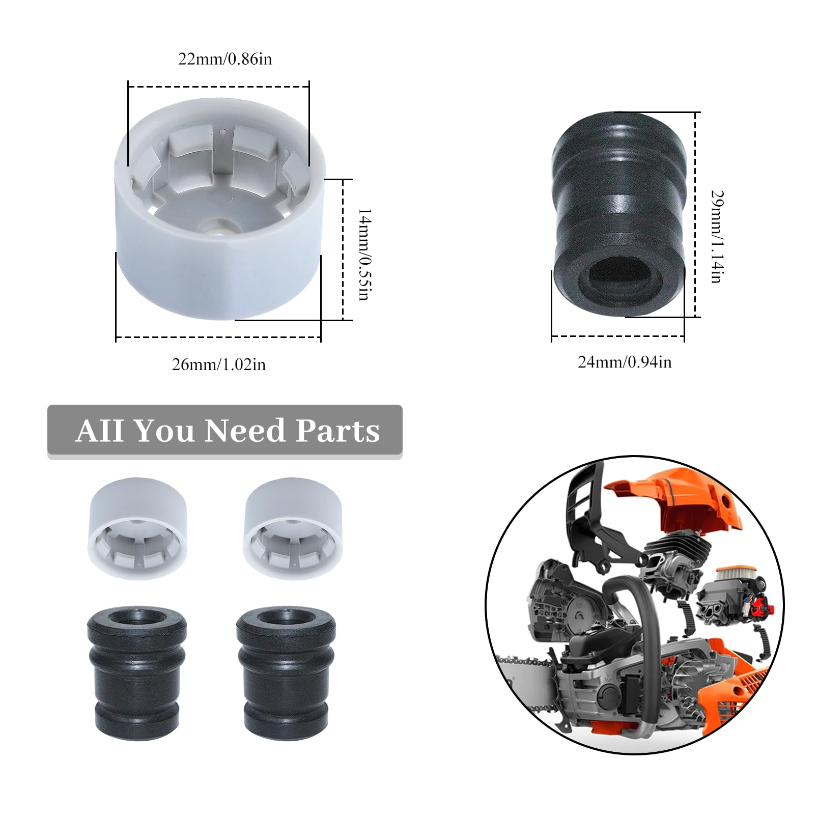 Close-up of HAISHINE AV annular buffer mount for STIHL chainsaws