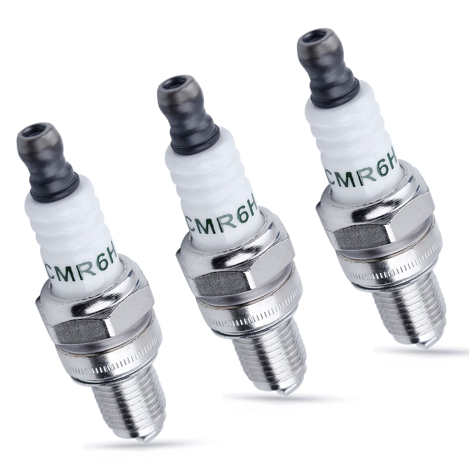 HAISHINE CMR6H three-pack spark plugs in packaging for easy OEM replacement.
