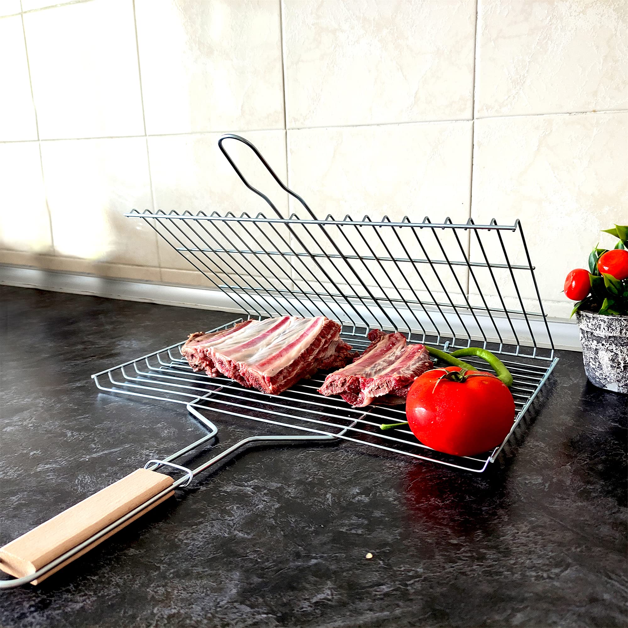 Hakan grill basket large cooking surface fits steaks and vegetables evenly