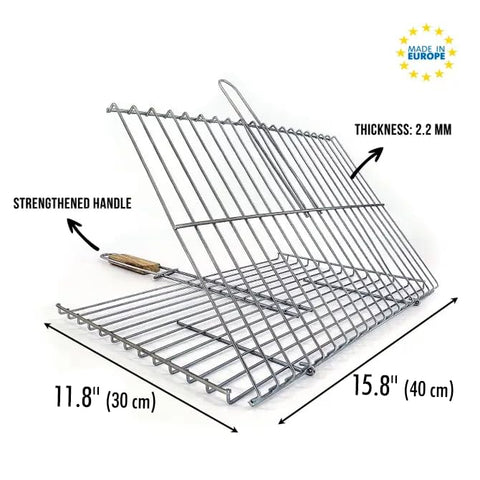 Hakan grill basket locking mechanism keeps food secure while you flip