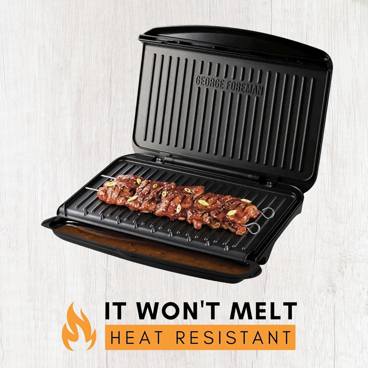 HAKANO George Foreman drip tray, side view, captures grease and simplifies cleaning.