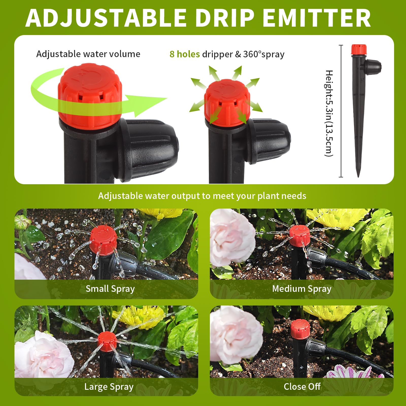 Hakioi adjustable-emitter-cap enables precise flow control and easy maintenance.