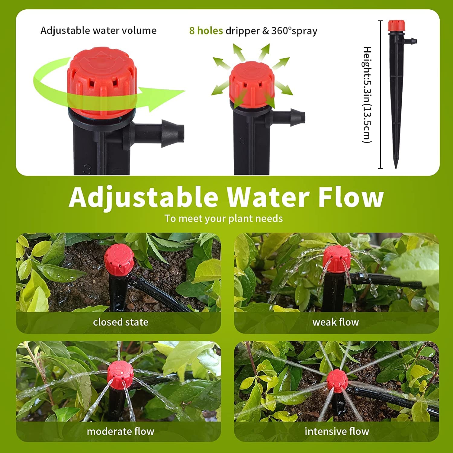 Hakioi drip emitters with quarter-inch tubing attachment for easy setup