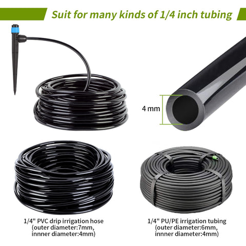 Hakioi drip emitters in garden setting for pots and flower beds