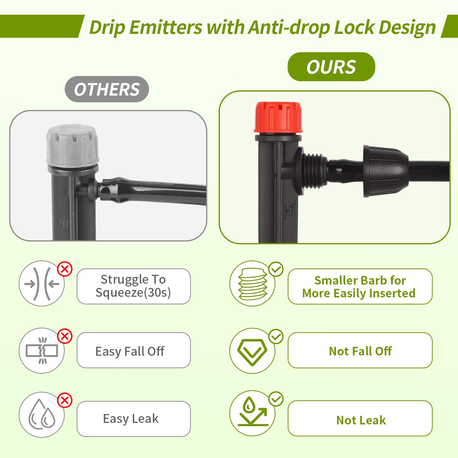 Hakioi lock barbed connection shows anti-drop design for secure tubing.