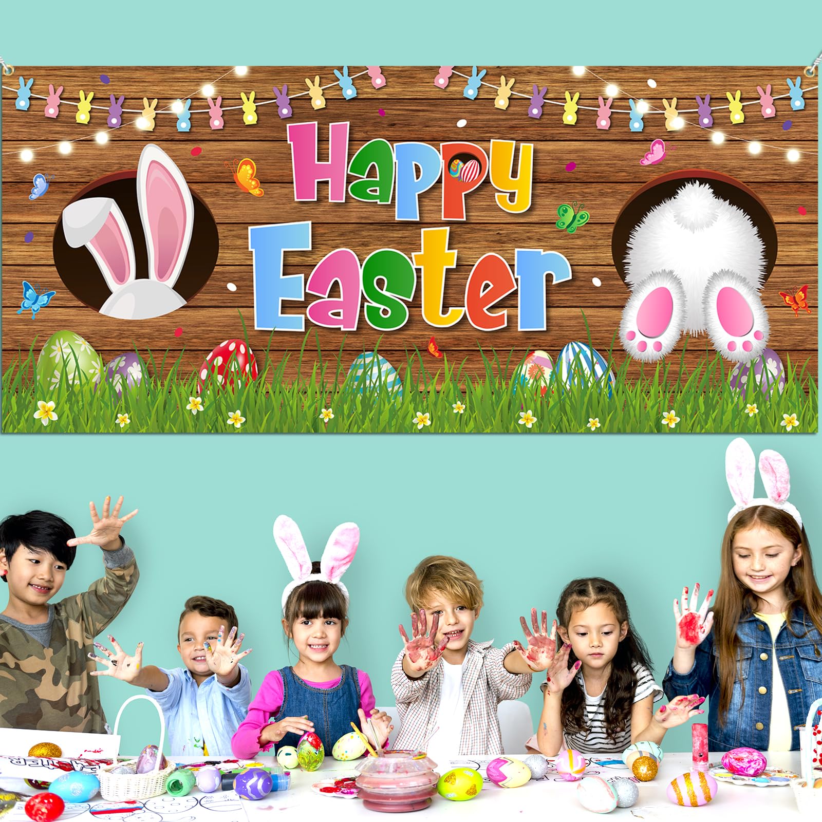 HAKOTI Easter banner serves as a versatile photo backdrop.